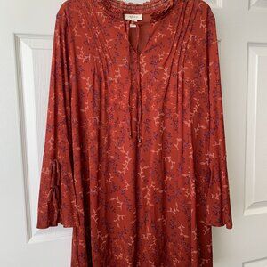 Mini Dress or Tunic with Bell Sleeves - Burnt Orange